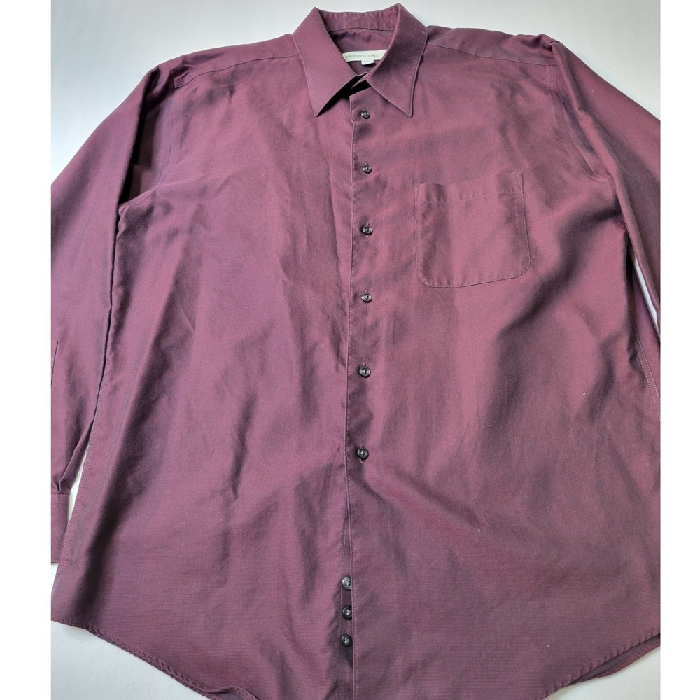 Pronto Uomo Mens Burgundy Cotton Button Down Dress Shirt 16.5 34/35 Maroon